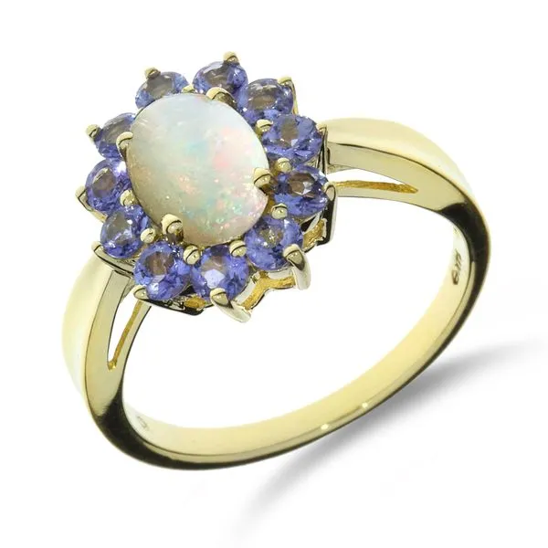 14K Yellow Gold Opal & Tanzanite Halo Ring